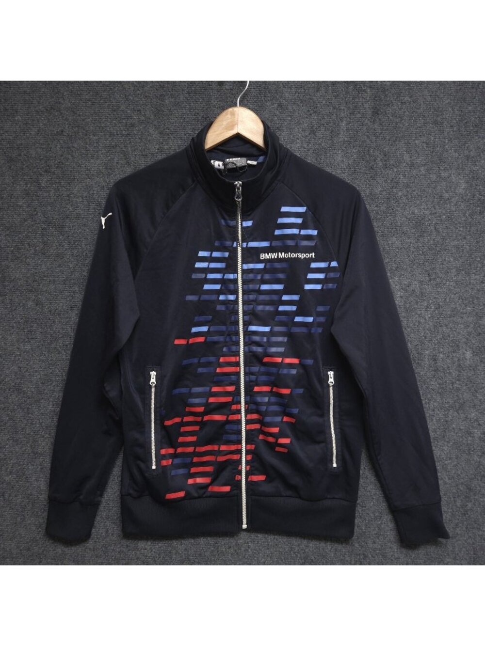 Puma BMW M Motorsport Jacket Mens Small Blue Full Zip Track Graphic Distressed